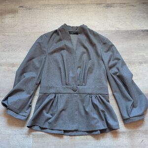 Zara Woman Gray Peplum Blazer XS Balloon Sleeves Single Button NWOT